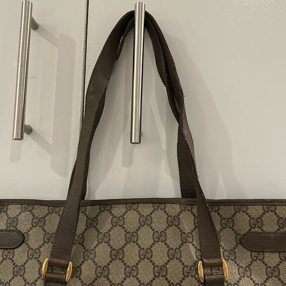 Authentic Gucci Supreme Monogram Vintage Tote Web Canvas & Leather 16x18 - Picture 5 of 16